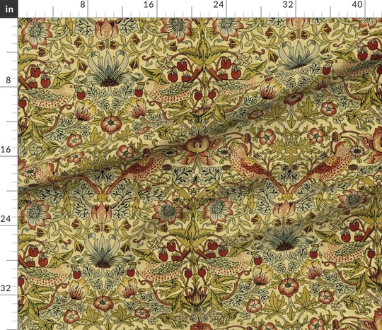 Spoonflower; Victorian Vines Birds Botanical Damask Strawberry William Morris Custom Printed Fabric by Spoonflower Various Fabrics by the Yard or Fat Quarter; Category:Crafting Fabric; Image:1